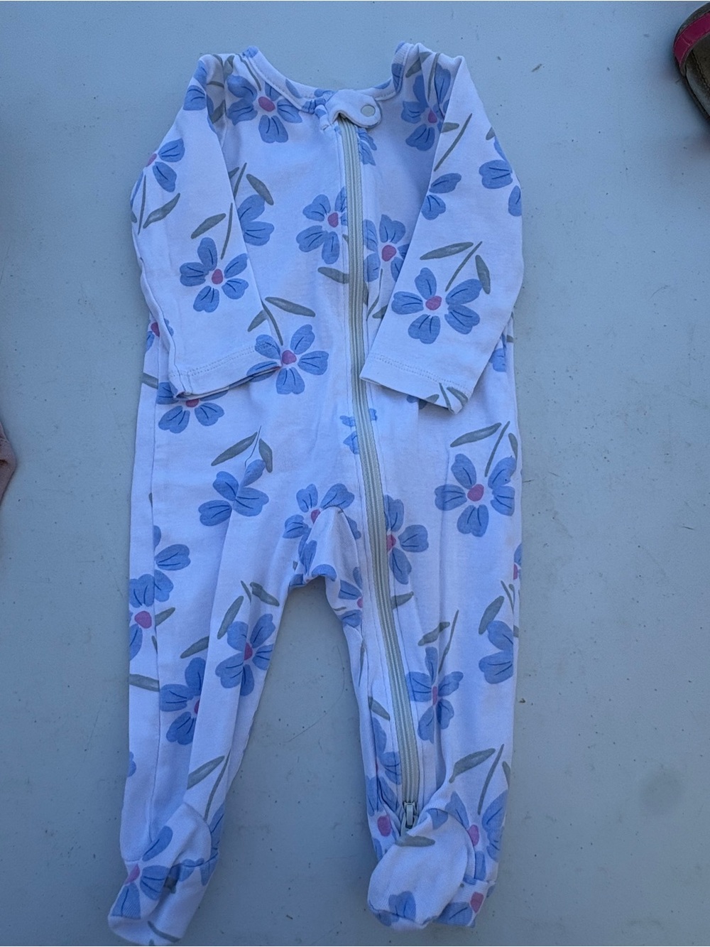 Carter's White Footed One-Piece with Blue Floral Print